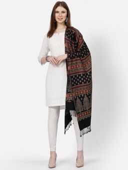SWI STYLISH - Womens Black Woven Jamawar Acrylic Stole