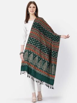 SWI STYLISH - Womens Bottle Green Woven Jamawar Acrylic Stole