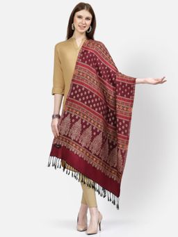 SWI STYLISH - Womens Wine Woven Jamawar Acrylic Stole