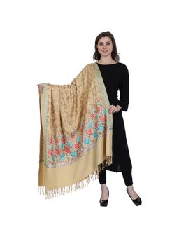 SWI STYLISH - Womens Beige Kashmiri Aari Embroidered Wool Shawl