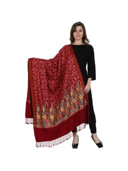 SWI STYLISH - Womens Maroon Kashmiri Aari Embroidered Wool Shawl