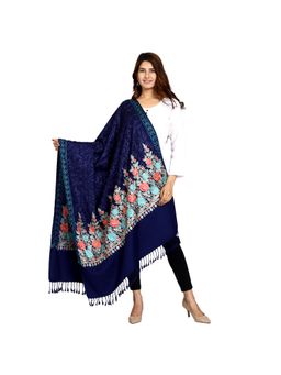SWI STYLISH - Womens Royal Blue Kashmiri Aari Embroidered Wool Shawl