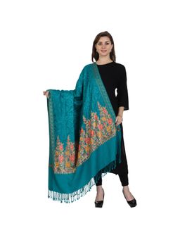 SWI STYLISH - Womens Turquoise Kashmiri Aari Embroidered Wool Shawl