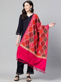 SWI STYLISH - Womens Magenta Kashmiri Aari Embroidered Wool Stole