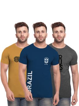 BULLMER - Trendy Printed Round Neck Half Sleeve T-Shirts For Men-Multi-Color (Pack of 3)