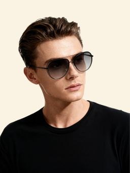 IDEE - Green Gradient Lens Pilot Sunglass Full Rim Shiny Black Frame (59)