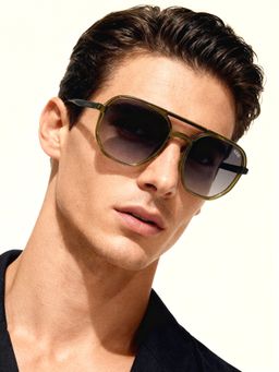 IDEE - Green Gradient Lens Square Sunglass Full Rim Shiny Crystal Olive Green Frame (53)