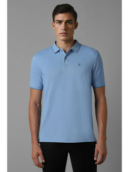 Louis Philippe - Men Blue Solid Polo Neck T-Shirt