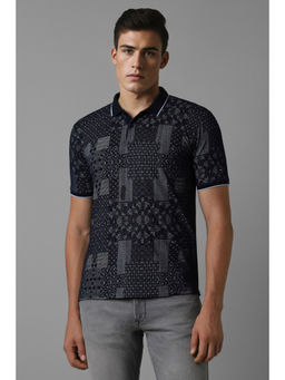 Louis Philippe - Men Navy Print Polo Neck T-Shirt