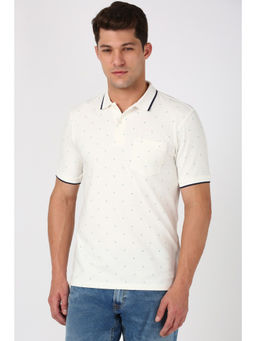 Peter England - Men White Print Polo Neck Polo T-Shirt
