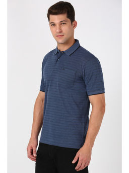 Peter England - Men Navy Stripe Polo Neck Polo T-Shirt