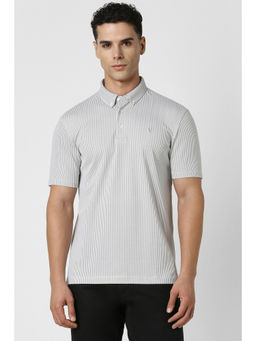 Van Heusen - Men Grey Stripe Polo Neck T-Shirt