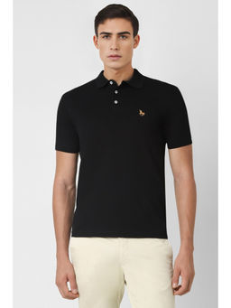 Van Heusen - Men Black Solid Polo Neck T-Shirt