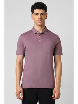 Van Heusen - Men Mauve Solid Polo Neck T-Shirt