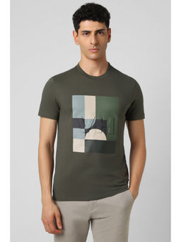 Van Heusen - Men Olive Graphic Print Crew Neck T-Shirt