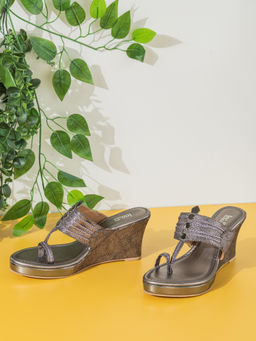 Inc.5 - Women Pewter Grey Party Embellished Wedges