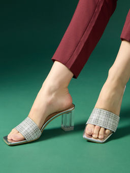 Inc.5 - Women Silver Party Wear Checkered Block Heels