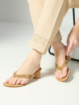 Inc.5 - Women Tan Party Embellished Block Heels
