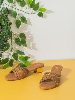 Inc.5 - Women Antique Tan Party Embellished Block Heels