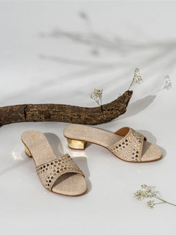 Inc.5 - Women Golden Party Embellished Block Heels