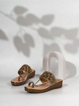 Inc.5 - Women Golden Party Embellished Flatform Heels