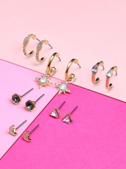 Accessorize London - Women's grey Celestial Pack of 6 Star And Moon Hoop Earring