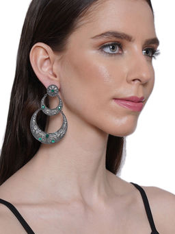 Shoshaa - Silver-Plated Blue Oxidised Chandbalis