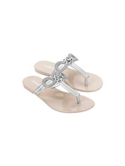 Melissa - Harmonic T Bar Gleam Iv A Silver and Beige Solid Flats
