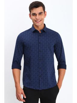 Allen Solly - Men Navy Slim Fit Print Full Sleeves Casual Shirts