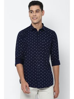 Allen Solly - Men Navy Slim Fit Print Full Sleeves Casual Shirts