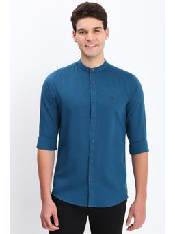 Allen Solly - Men Blue Slim Fit Solid Full Sleeves Casual Shirts