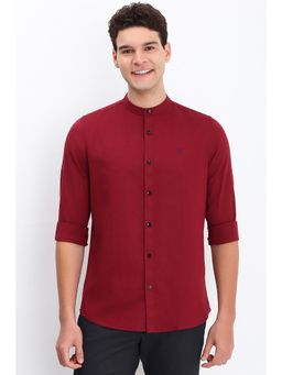 Allen Solly - Men Maroon Slim Fit Solid Full Sleeves Casual Shirts