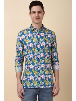 Allen Solly - Men Blue Slim Fit Print Full Sleeves Casual Shirts