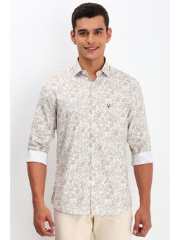 Allen Solly - Men Beige Slim Fit Print Full Sleeves Casual Shirts