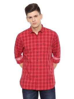 Allen Solly - Men Red Slim Fit Check Full Sleeves Casual Shirts