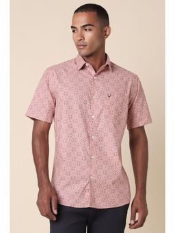 Allen Solly - Men Peach Slim Fit Print Half Sleeves Casual Shirts