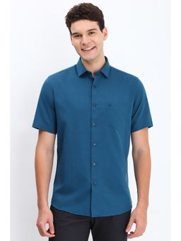 Allen Solly - Men Blue Slim Fit Solid Half Sleeves Casual Shirts