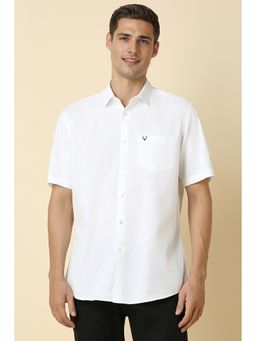 Allen Solly - Men White Slim Fit Textured Half Sleeves Casual Shirts