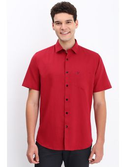 Allen Solly - Men Red Slim Fit Solid Half Sleeves Casual Shirts