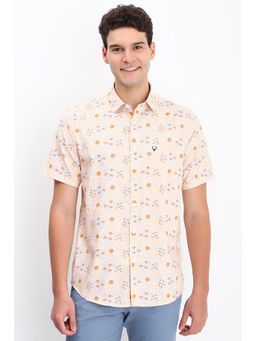 Allen Solly - Men Cream Slim Fit Print Half Sleeves Casual Shirts