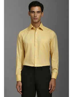Louis Philippe - Men Yellow Classic Fit Print Full Sleeves Formal Shirt