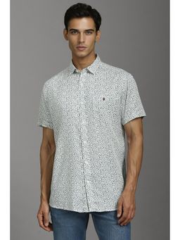 Louis Philippe - Men White Slim Fit Print Half Sleeves Casual Shirt