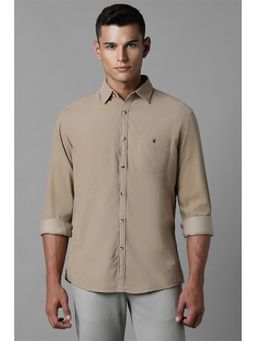 Louis Philippe - Men Khaki Slim Fit Textured Full Sleeves Casual Shirt