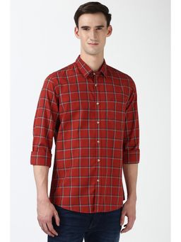 Peter England - Men Red Slim Fit Check Shirt