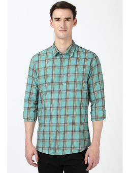 Peter England - Men Green Slim Fit Check Shirt