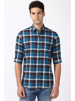 Peter England - Men Blue Slim Fit Check Shirt
