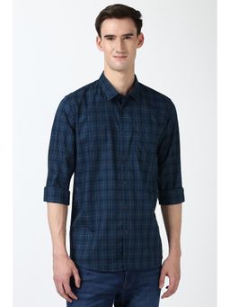 Peter England - Men Navy Slim Fit Check Shirt