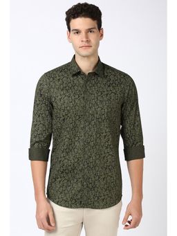 Peter England - Men Olive Slim Fit Floral Print Shirt