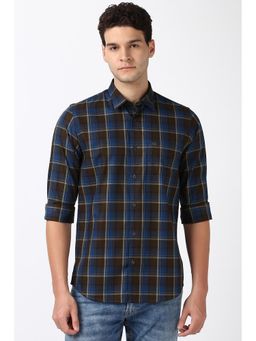 Peter England - Men Navy Slim Fit Check Shirt