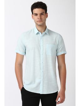 Peter England - Men Blue Slim Fit Textured Shirt
